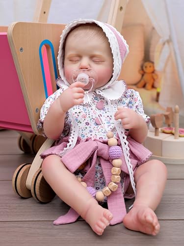 Image of Reborn Baby Dolls Girl, 20 Inch Realistic Full Vinyl Baby Doll | With purple floral romper and accessories, lifelike hand-painted details, for pretend play, gifting, and collecting
