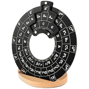 Circle of Fifths Wheel Metal with Wooden Stand, Complete with Guitar Chord Chart and Music Theory Book for Musical Instrument Learning