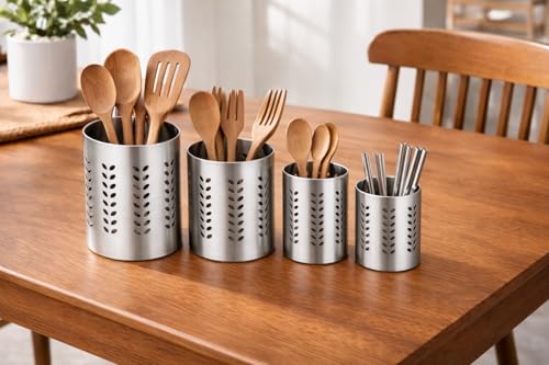 Image of Stainless Steel Multipurpose Spoon Holder for Kitchen | Cutlery Stand & Spoon Stand Steel for Dining Table | KnifeStand Spatula Holder for Kitchen| Utensils Organiser forKitchen(Set of 4)