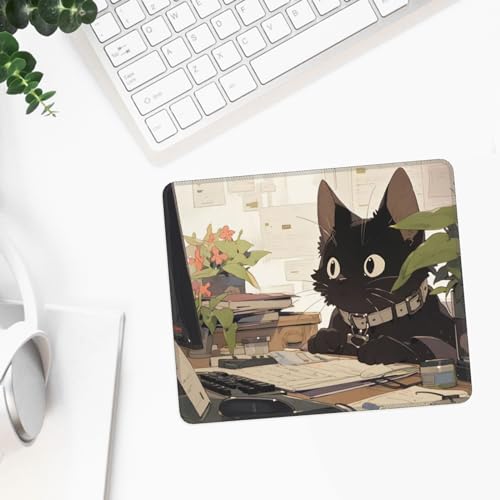 Generic Funny Black Cat Mouse Pad Cute Small Mouse Pads For Desk Office Computer Mouse Pad For Laptop Wireless Mouse Anime Square Mousepad thumb #4