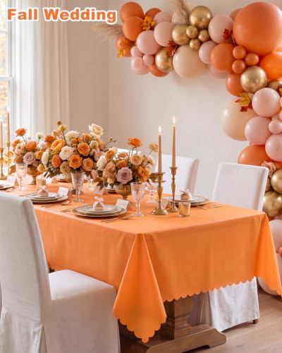 Image of NatNarr 3 Pk Orange Plastic Tablecloth Scalloped Fall Halloween Table Cloth