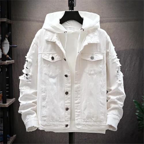 Vsadsau Men's Denim Jacket Casual Loose Solid Color Long Sleeve Lapel Street Buttons Jean Coat2