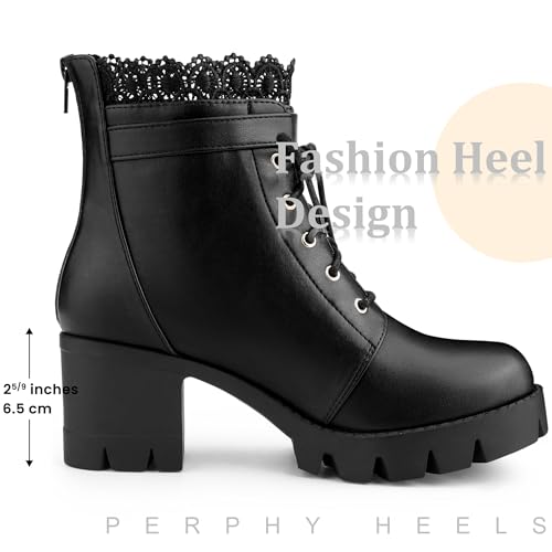 Perphy Platform Heel Lace Boot Chunky Heels Combat Boots for Women2