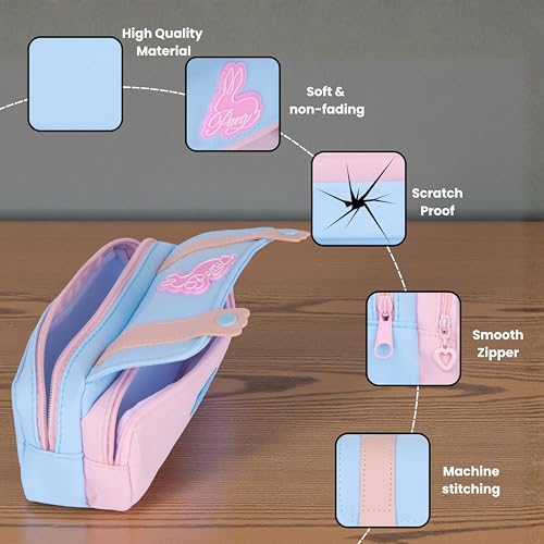 Image of Pencil Cases Large Capacity Pencil Bag Pouch Holder Box for Girls Kids Office Students Organizer School Stationery Supplies (Sky Blue + Pink)