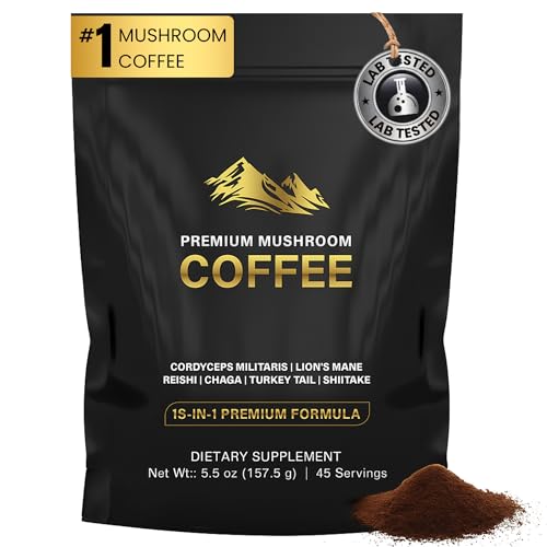 DLNIA Instant Organic Mushroom Coffee with 12 Adaptogenic Mushrooms, Arabica