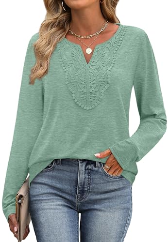 Image of XIEERDUO Boho Tops for Women Blouses Dressy Casual V Neck Long Sleeve Shirts Fall Outfits Trendy Vacation Clothes