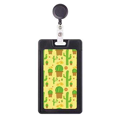 Porte-badge rétractable avec motif cactus et plantes succulentes en pot