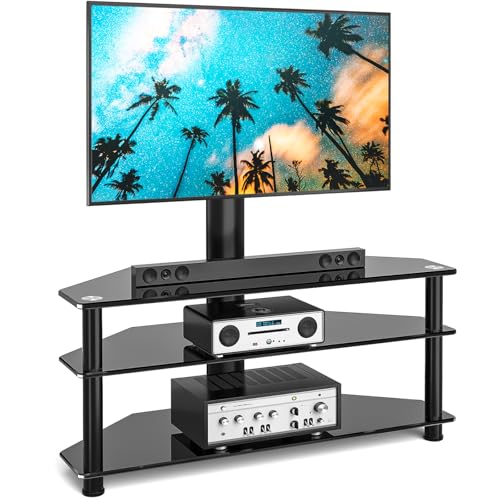 RFIVER Meuble TV avec Support Pivotant Hauteur Réglable pour TVs et Ecrans LCD LED de 32 à 70 Pouces 3 Étagères TW1002