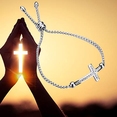 Bobauna Sideways Cross Adjustable Link Bracelet Christian In Good Faith Bracelet Religious Jewelry Baptism Gift (Cross God Bracelet) #TOP5