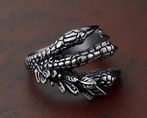 AZYOUNG 316L Stainless Steel Vintage Silver Dragon Claw Adjustable Opening Ring4