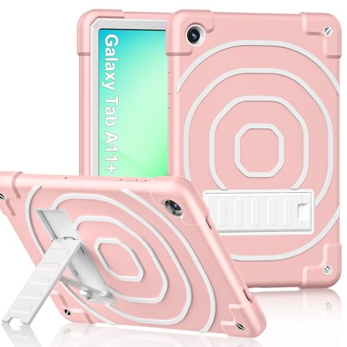 Coque antichoc Galaxy Tab A11+ rose avec béquille de protection