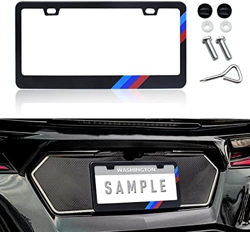 Matte License Plate Frames for BMW Aluminum Alloy 3 Color License Plate Cover Holder fits for All BMW License Plates Sports Logo Universal License Plate Covers Accessories for Front and Rear Car Tags