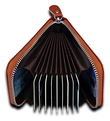 Card Holder Leather Organ Multiple Card Slots Case Retro Zipper Coin Pocket Wallets(Coffee)3