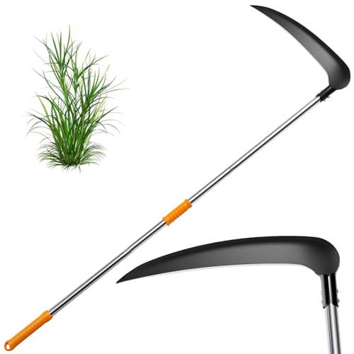 VEKSICY 20 Scythe Tool for Grass Cutting 3 Stainless Steel Poles Adjustable Dual-Hand Grip Professional-Grade Blade for Clearing Bushes Vines Fields Ditches Paths Landscaping 61in.