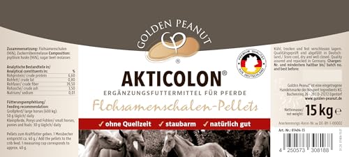 GOLDEN PEANUT Akticolon Flohsamen Pellets 15 kg, Flohsamenschalen pelletiert, Ergänzungsfutter für Pferde & Ponys - Das Original