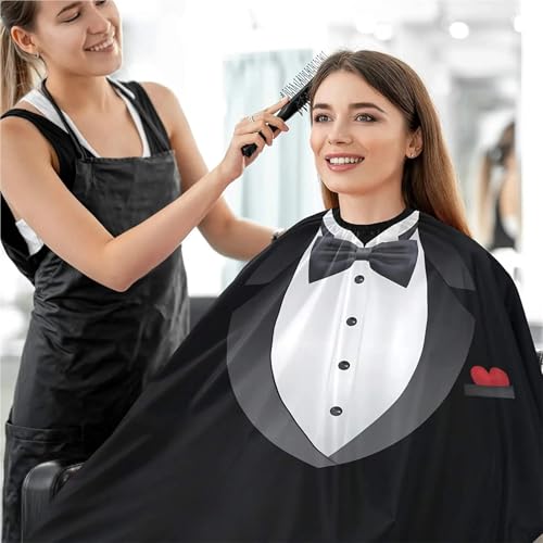 Capa para cortar el pelo antiestática con estampado original de traje 3