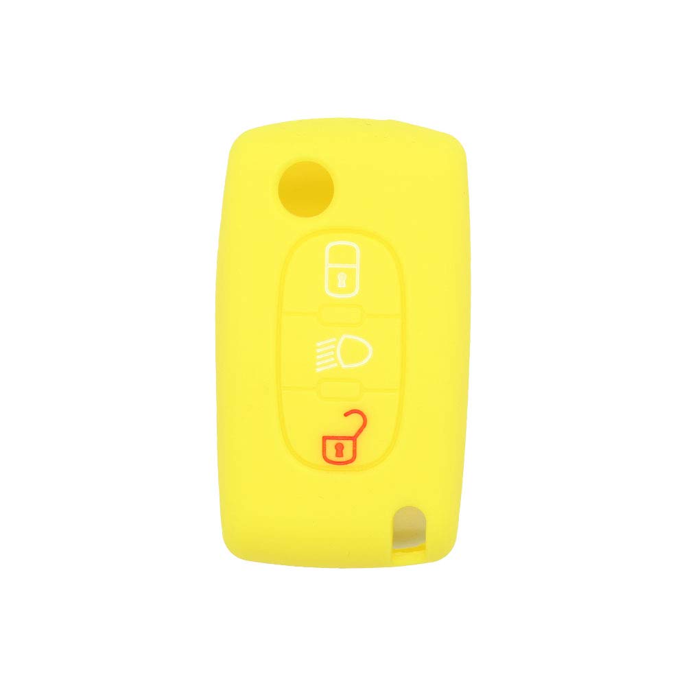BROVACS Silicone Cover Protector Case Holder Skin Jacket Compatible with PEUGEOT CITROEN 3 Button Flip Remote Key Fob w/Light Symbol CV9305 Yellow - Image 2