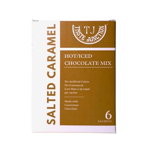 Image of Taste Junction Premium Salted Caramel Chocolate Drink Mix | <0.2g Sugar | 55% Dark Belgian Chocolate | 6 Instant Sachets