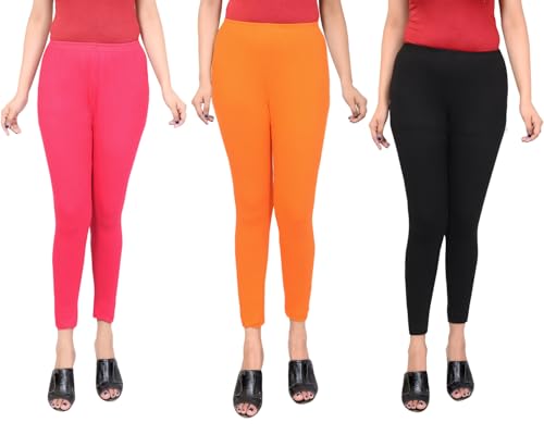 Image of Women Ankle Length Leggings Combo Multicolour Stretchable Cotton Yoga Gym Workout Pants Lyra Jeggings Casual Slim Fit