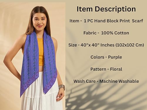 Image of Ravaiyaa - Attitude is everything Sanganer Hand Block Printed Scarves Pure Cotton Scarf Square Hijab Dupatta 40 inch X 40 inch Inch