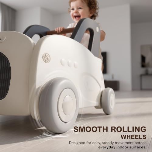 Image of Baybee 4 in 1 Push Walker & Shopping Cart with Ride-On & Pull Along Modes | Toy Storage Organizer, Removable Food Tray, Wide Space, Seat Belt, Stable Wheels & Smooth Edges | Walking Support for Kids 0 - 3 Years (Black & White)