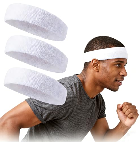 FACATH Sport Stirnband Damen Männer Schweißbänder Stirn Frottee Stirnband Sport für Laufen Radfahren Joggen Tennis Fußball (Weiß)
