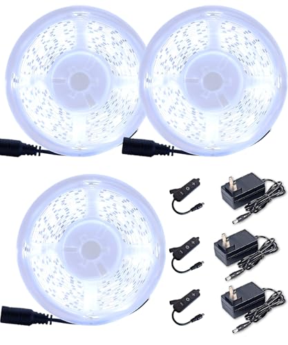 Image of 3 Set 10 FT Warm White Led Strip Lights for Bedroom Dimmable 30 FT LEDs Rope Light Flexible Super Bright White Tape Lights for Ceiling Room Home Decor Luces LEDs