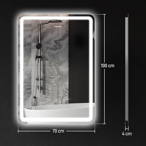 Miniatura 7 de Homcom Espejo De Baño Con Luces Led, 70x100 Cm, Espejo De Pared, 3 Colores De Luz, Brillo Regulable, Función Antivaho, Función De Memoria, Interruptor Táctil, Ip44, Horizontal Vertical