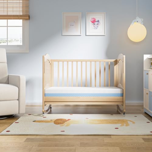 Dourxi Mini Crib Mattress, 38x24X4 Inch Dual Sided Comfort Gel Memory Foam, Breathable Premium Baby Mattress for Mini and Portable Cribs w/Removable Outer Cover - White&Blue - Image 3