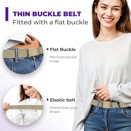 Image of Womens Belts for Jeans, Invisible Flat Buckle Belt, Adjustable Stretch Fit | Adjustable Invisible Belt with Flat Buckle, No Bulge, Comfortable All Day Fit for Jeans, Pants and Dress