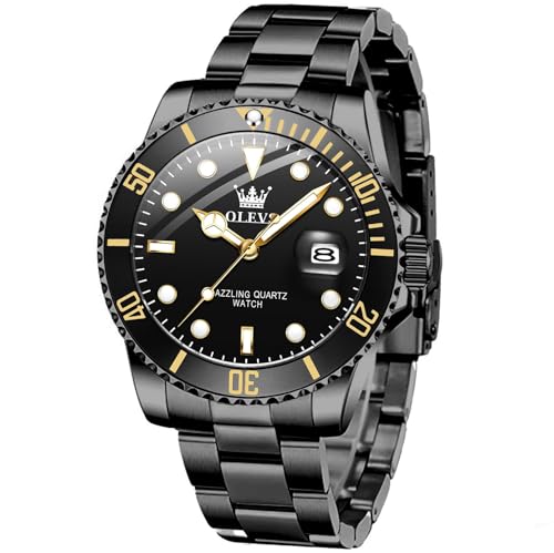 OLEVS Mens Watch, Classic Large Dial Clear Easy to Read Dress Stainless Steel Reloi para Hombre, Waterproof Watches for Men Fashion All Black Men's Watches, Mens Luxury Watch, Analog Wristwatches