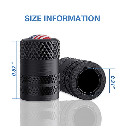 Image of CKAuto Tire Valve Stem Caps, Anodized Aluminum Tire Valve Cap Set, Corrosion Resistant, Universal Stem Covers for Cars Trucks Motorcycles SUVs and Bikes (Black-US)