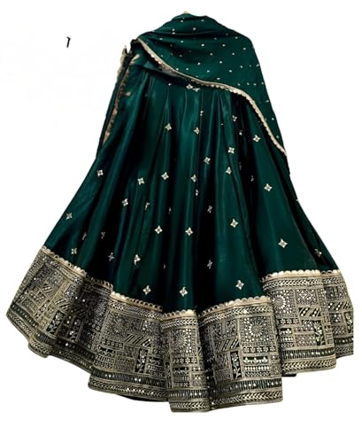 Image of Suppar Sleave Women's Embroidered Vichitra Silk Lehenga Choli Dupatta Set Semi-Stitched Blouse and Fit & Flare Style