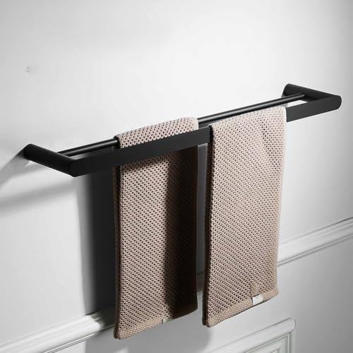 Porte-serviettes double acier inoxydable de 50cm noir support mural - 6