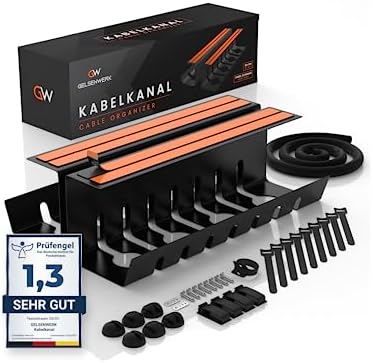 Set De 2 Conduites De Câbles Gelsenwerk® Noir sans Perçage - Support 43x12x12cm avec Tuyau De Câble - Chemin pour Gestion Câbles Lieu De Travail Et Ordre Bureau