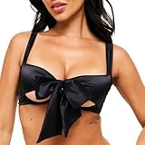 Adore Me Gynger Unlined Bow Bra - XS-4X Regular & Plus-Size Satin Balconette Bra with Underwire & Adjustable Straps, Black, XS