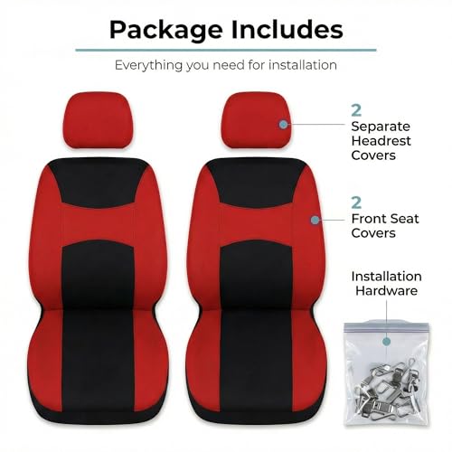 Image of FH Group Universal Car Seat Covers Front Set for SUV Truck Sedan Vans | Waterproof All-Purpose Cloth Seat Cover Set Airbag Compatible Washable Split Bench Protector Interior Upgrade - Red