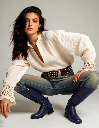 Image of QIY Knee High Boots for Women Low Heel Flat Tall Boots