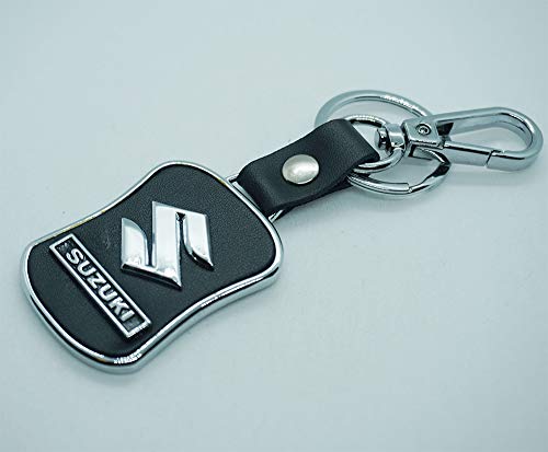 Suzuki Emblem Keychain Keyring Logo Fashion Leather BLACK Titanium Symbol Sign Badge Personalized Custom Quality Key Chain Metal Alloy Gift for Man Woman