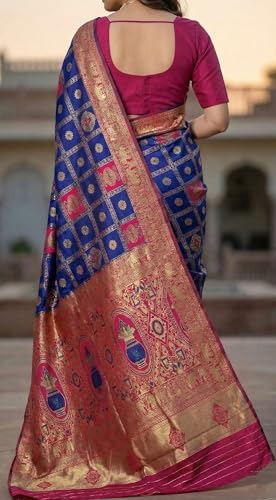 Image of C J Enterprise Women's Kanjivaram Silk Saree Woven Patola Banarasi Soft Sarees Zari With Blouse Piece (Hathi Patola)