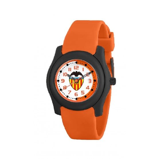 Genérico Reloj Infantil Oficial Valencia CF para Niños con Correa Naranja y Caja Negra Números Grandes Ligero Cómodo y Seguro.