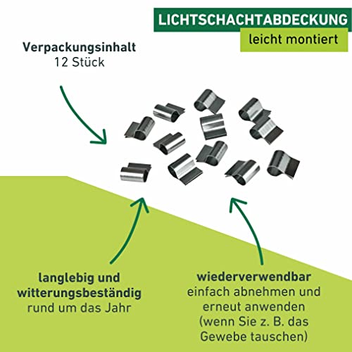 Windhager Befestigungsklammern Edelstahl, Lichtschachtabdeckungen, Kellerschachtabdeckungen, Befestigungs-Clips, Befestigungs-Set, 12 Stück