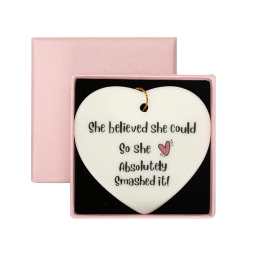 Wasise Well Done Gifts - Proud of You Gifts Gift Ornaments for Women or Friend Thank You Ornament Sign Believed Proud Family Decorations Christmas Heart Shaped Ceramic Pendant Decorations