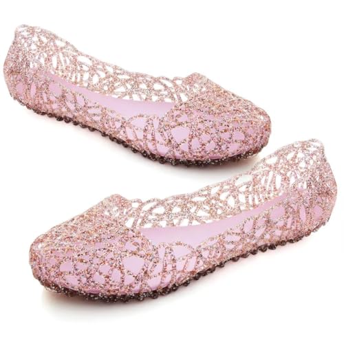 Image of Stunner Women Beach Jelly Shoes Slip On Crystal Summer Hollow Ballet Flats | Summer Cool PVC Breathable Outdoor Indoor Dressy Flat Sandals for Holiday Shopping Spa Swimming Pool