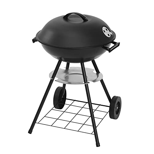 Lannetal Kugelgrill, Holzkohlegrill mit Deckel, Grillwagen, BBQ Grill, verstellbare Luftzufuhr, Ascheauffangschale, Gitterablage, Grillrost Ø 41.5cm, Arbeitshöhe 69 cm