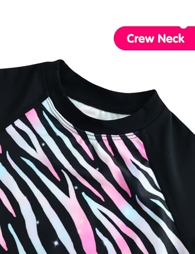 Image of Girls Swimsuit Colorful Short Sleeve Bathing Suits UPF 50+ Rash Guard Set Two Piece Summer Swimwear