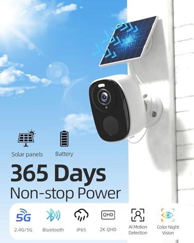 Image of ELECCTV 2.4&5ghz WiFi Solar Security Cameras Wireless Outdoor,2K QHD Home Security System, 4 Cameras Kit with 130 Ultra-Wide View, 2-Way Talk, IP65,Color Night Vision, Spotlight & Siren (4, White)