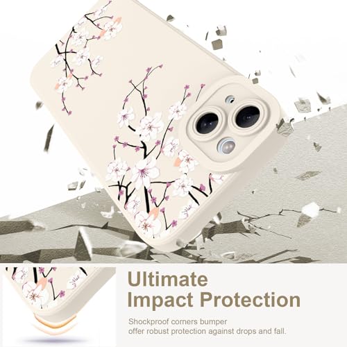 Image of Designed for iPhone 15 Case, Cute Cherry Blossom Flower Floral Pattern Design, Slim Soft TPU Liquid Silicone Protective Cover for Women Girls - White