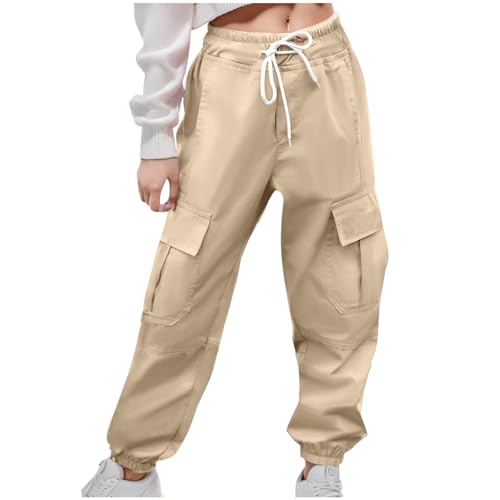 LRMQS Cargo Pants for Girls Cute Trendy Drawstring Baggy Joggers Pantalones Preppy School Outfits Little Girls Teen Clothes