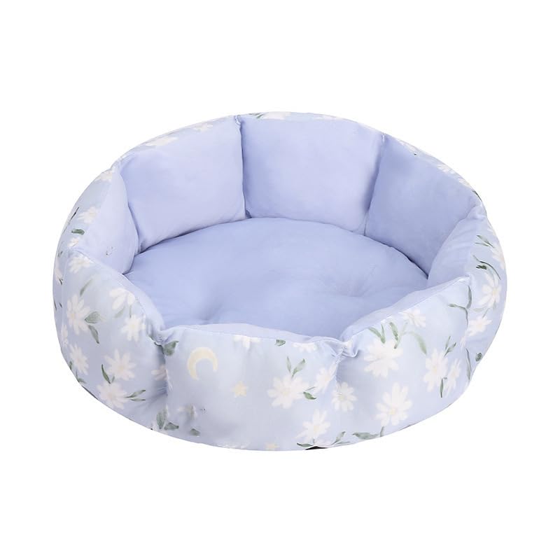 Mateju Plush Donut Pet Bed, Fluffy Pet Cushion Warm Soft Plush Donut Dog Cat Bed for Indoor Calming Puppy Kitten Petbed with Non Slip Bottom, Machine Washable (Blue flowers,50x18cm) — image 1